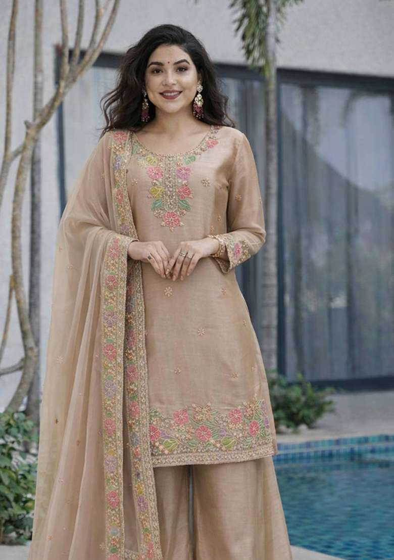 Nude Embroidery Jimmy Choo Palazzo Set - Indya