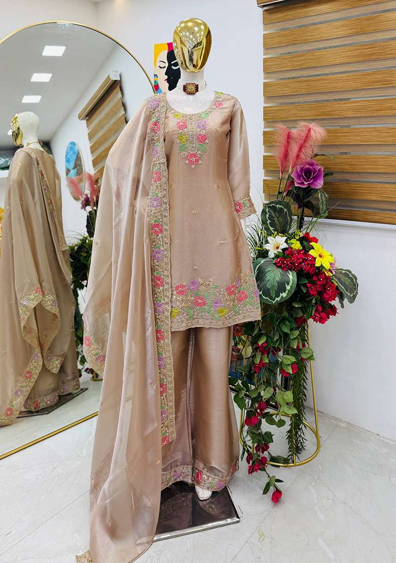 Nude Embroidery Jimmy Choo Palazzo Set - Indya