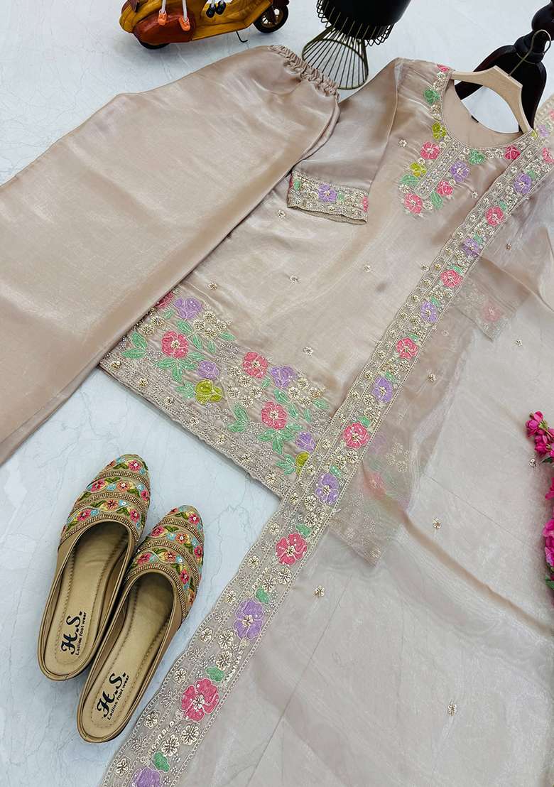 Nude Embroidery Jimmy Choo Palazzo Set - Indya