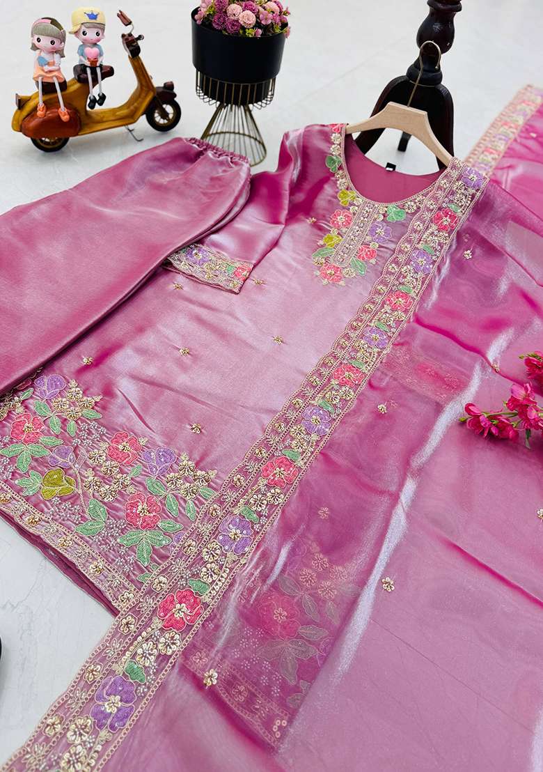 Blush Pink Embroidery Jimmy Choo Palazzo Set - Indya