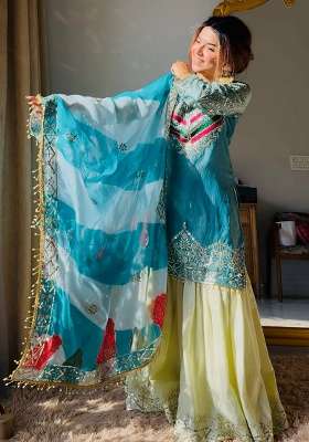 Sky Blue Embroidery Fendi Palazzo Set