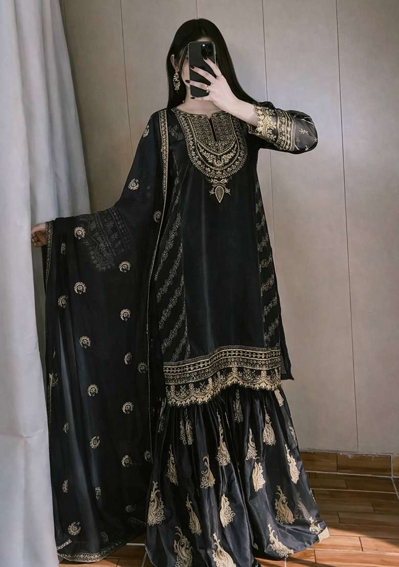 Black Embroidery Jimmy Choo Palazzo Set - Indya