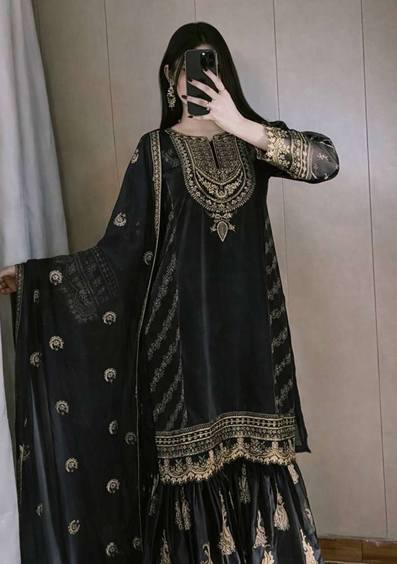 Black Embroidery Jimmy Choo Palazzo Set - Indya