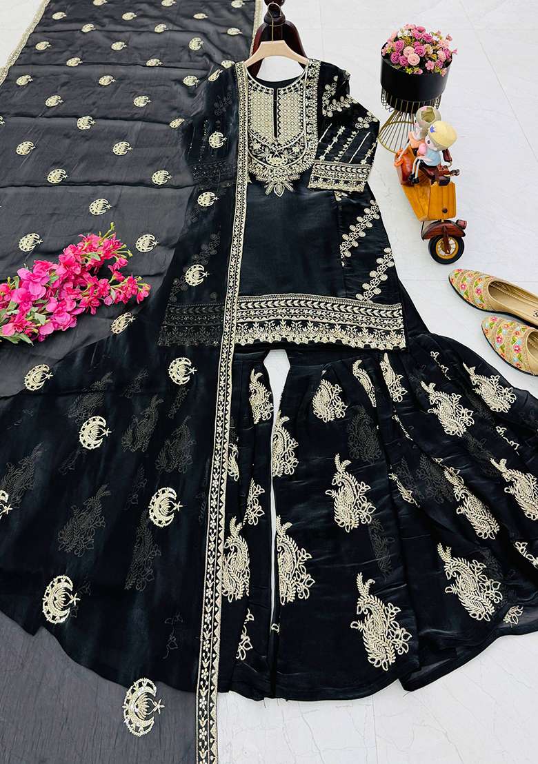 Black Embroidery Jimmy Choo Palazzo Set - Indya