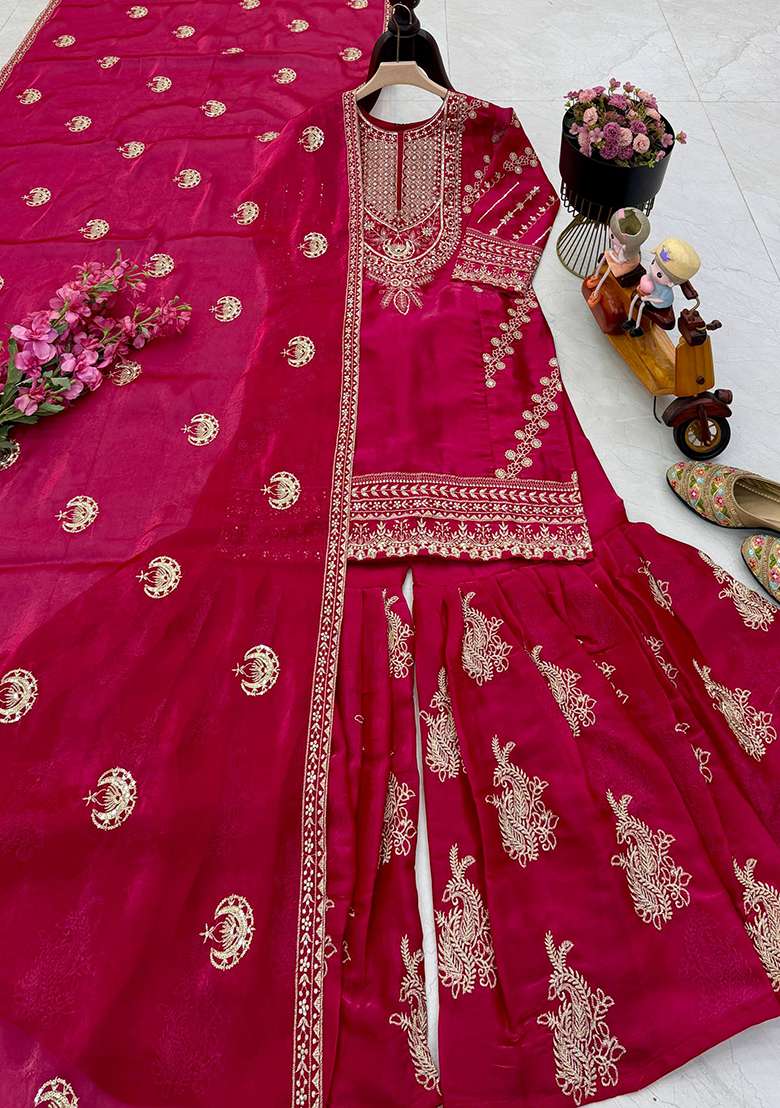 Pink Embroidery Jimmy Choo Palazzo Set - Indya