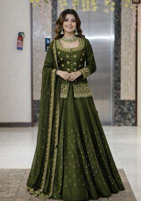 Moss Green Embroidery Chanderi Kurta Set