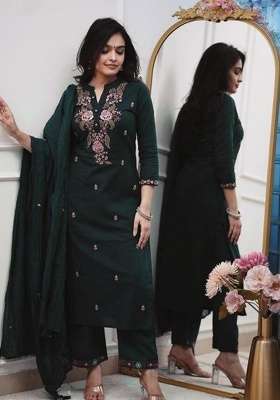 Green Embroidery Rayon Kurta Set