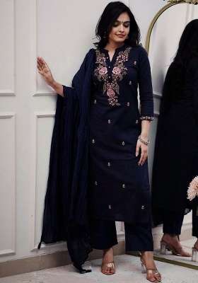 Blue Embroidery Rayon Kurta Set