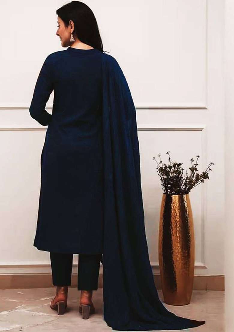 Blue Embroidery Rayon Kurta Set - Indya