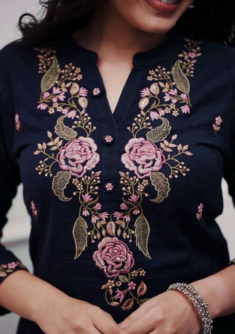 Blue Embroidery Rayon Kurta Set - Indya