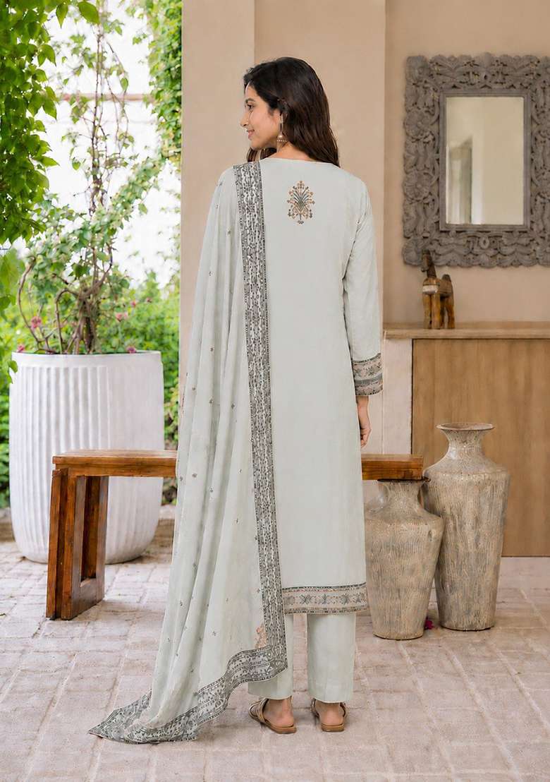 Grey Printed Cotton Kurta Set - Indya