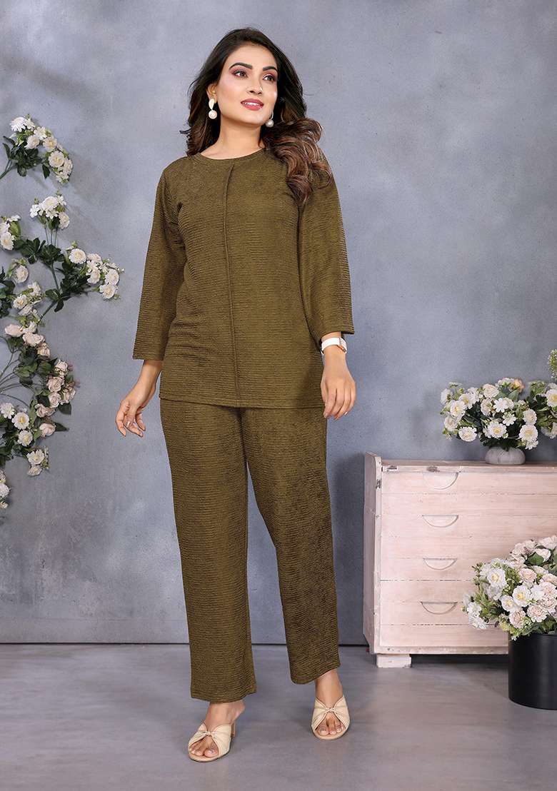 Olive Embroidery Salwar Kameez - Indya