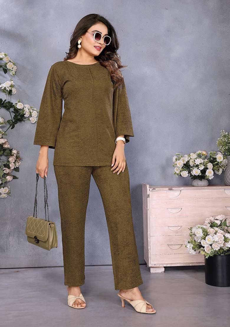 Olive Embroidery Salwar Kameez - Indya