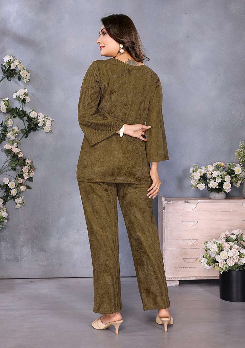 Olive Embroidery Salwar Kameez - Indya