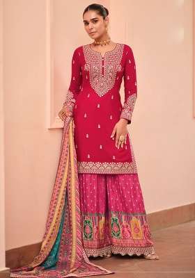 Maroon Embroidery Silk Kurta Set