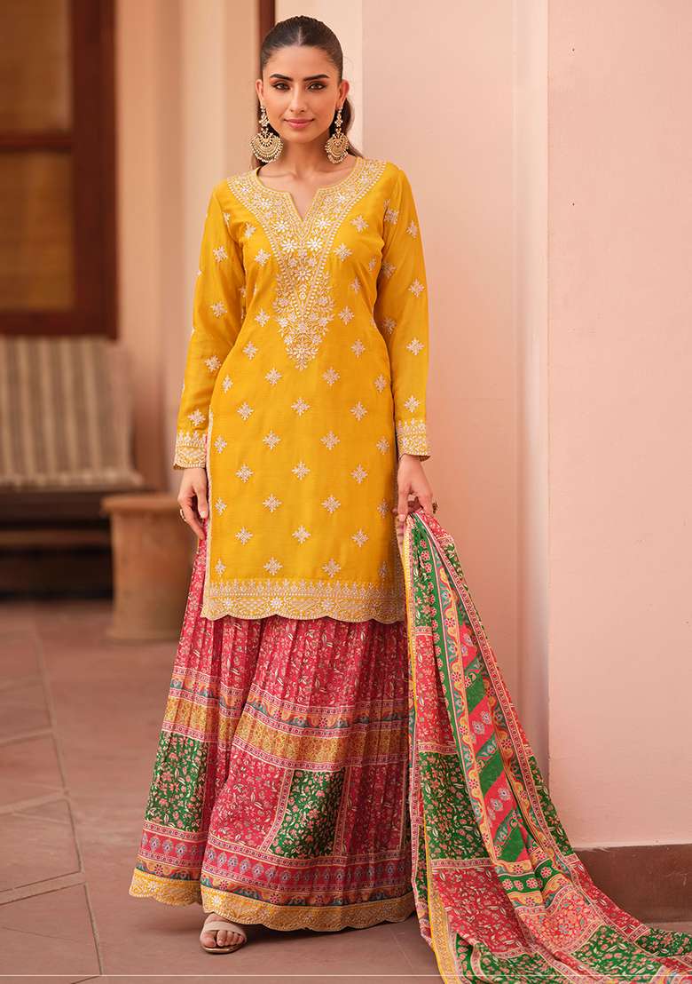 Rani Pink Embroidery Silk Kurta Set - Indya