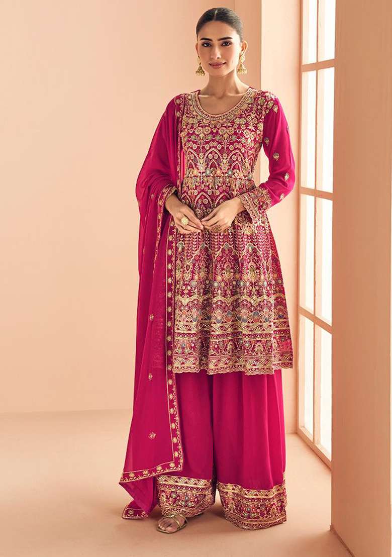 Yellow Embroidery Georgette Anarkali Set - Indya