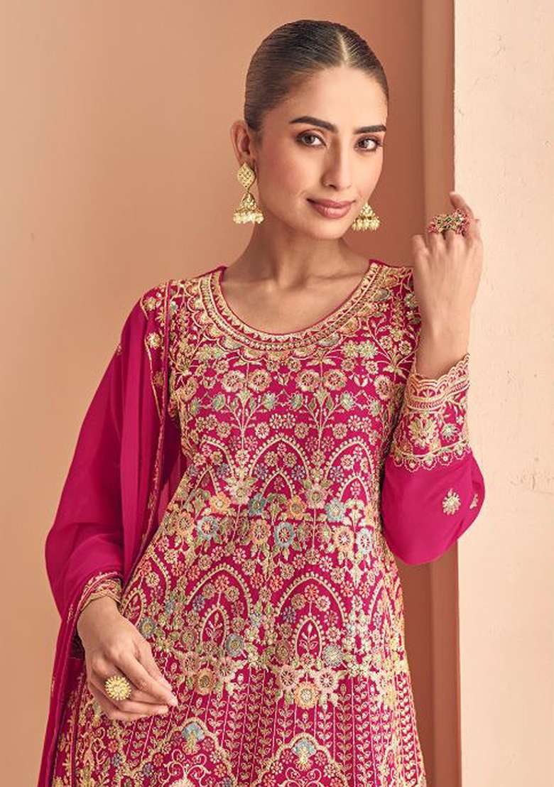 Yellow Embroidery Georgette Anarkali Set - Indya
