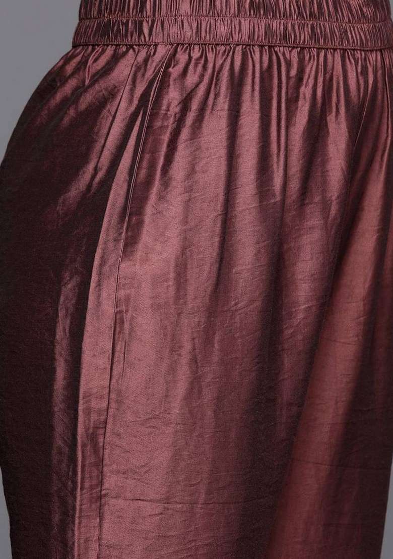 Maroon Printed Silk Kurta Set - Indya