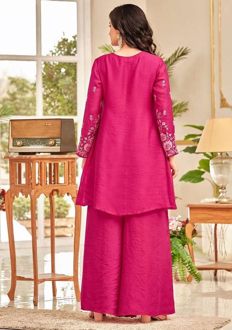 Pink Embroidery Cotton Kurta Set - Indya