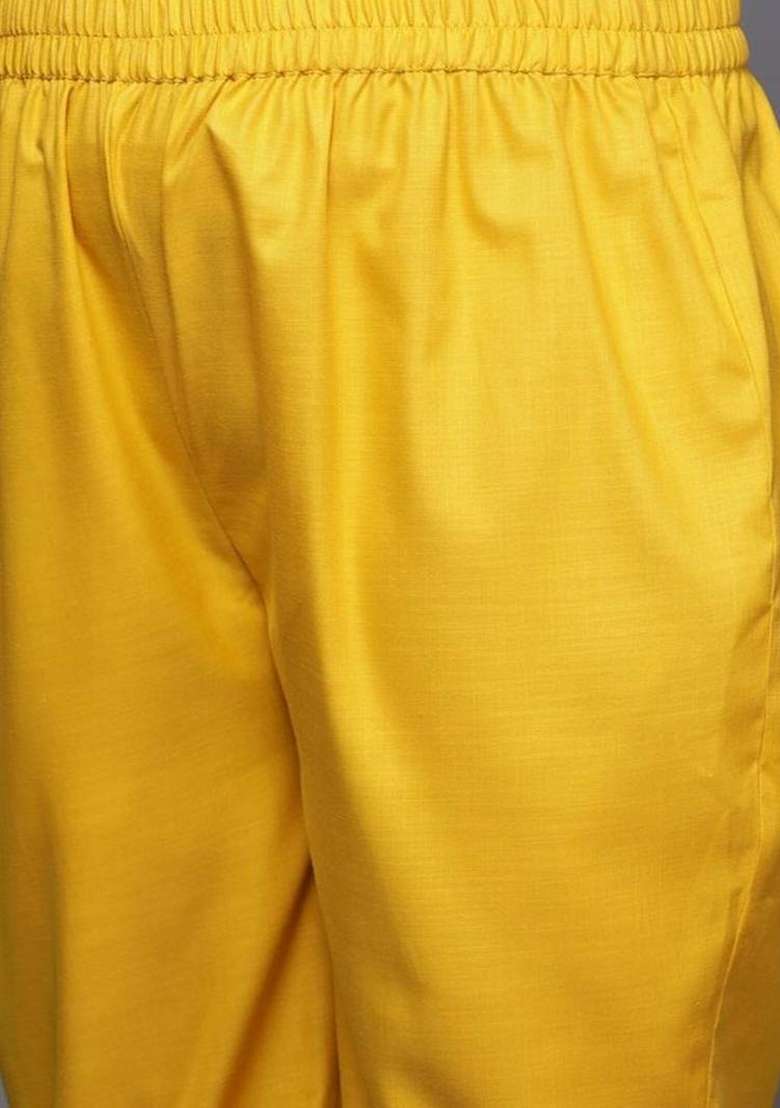Mustard Solid Cotton Kurta Set - Indya