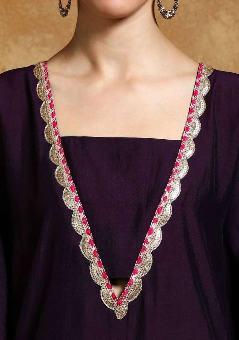 Purple Printed Silk Kurta Set - Indya