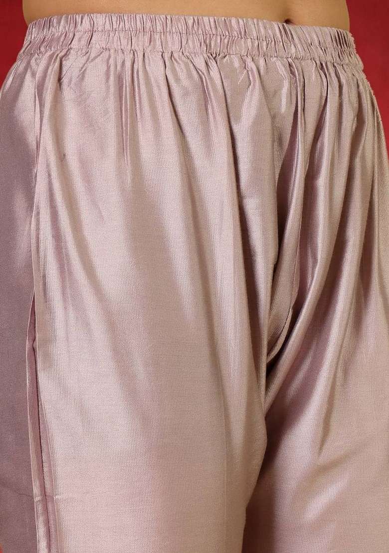 Peach Embroidery Silk Kurta Set - Indya