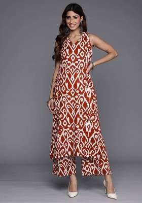 Red Printed Cotton Palazzo Set