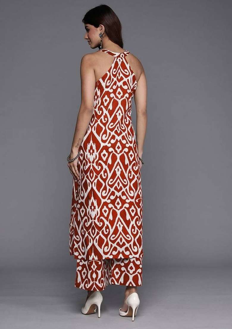 Red Printed Cotton Palazzo Set - Indya