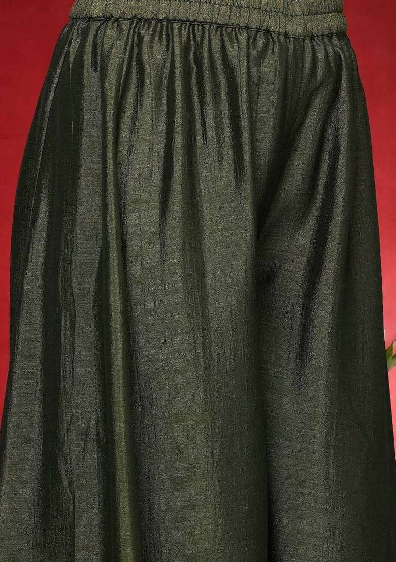 Olive Solid Silk Kurta Set - Indya