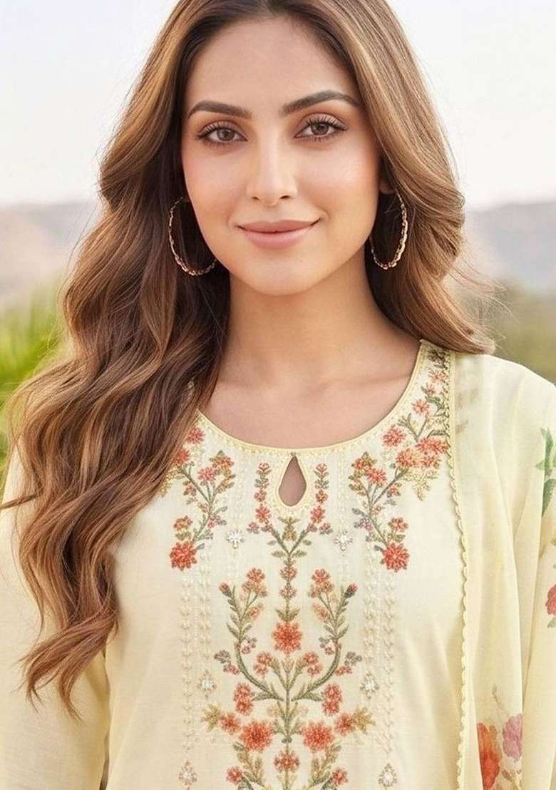 Cream Embroidery Silk Kurta Set - Indya