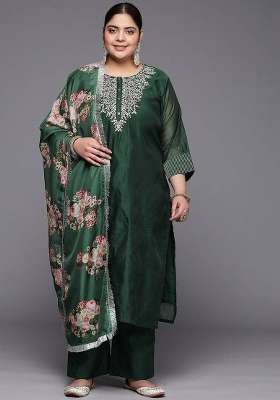 Green Embroidery Silk Kurta Set