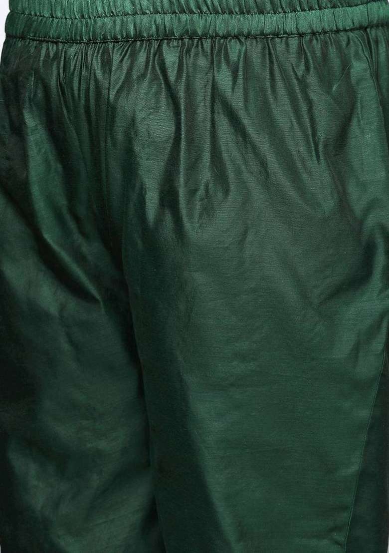 Green Embroidery Silk Kurta Set - Indya