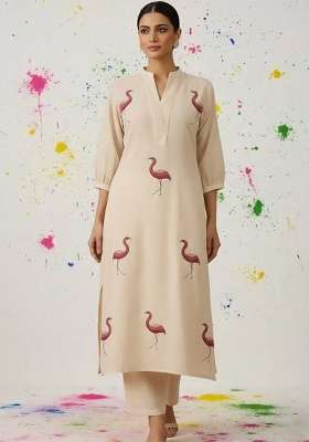 Off White Embroidery Cotton Kurta Set