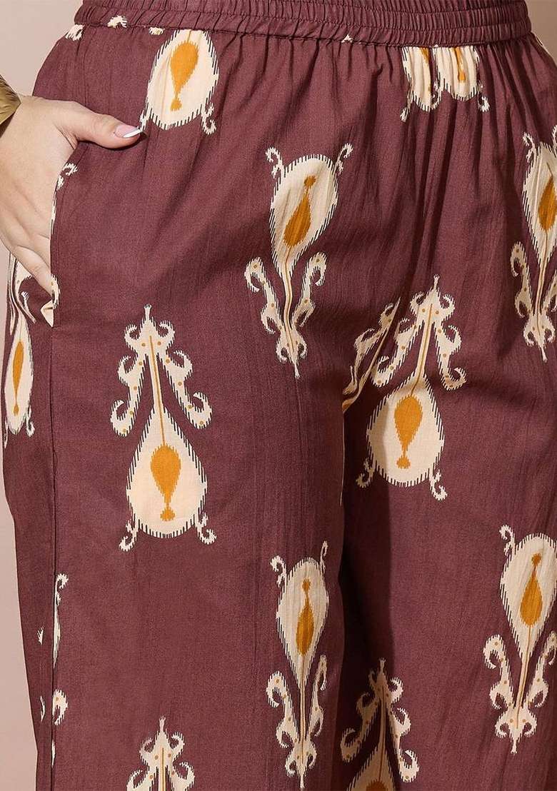Brown Printed Cotton Kurta Set - Indya