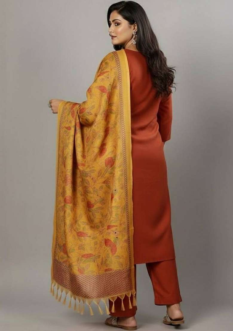 Mustard Solid Cotton Kurta Set - Indya