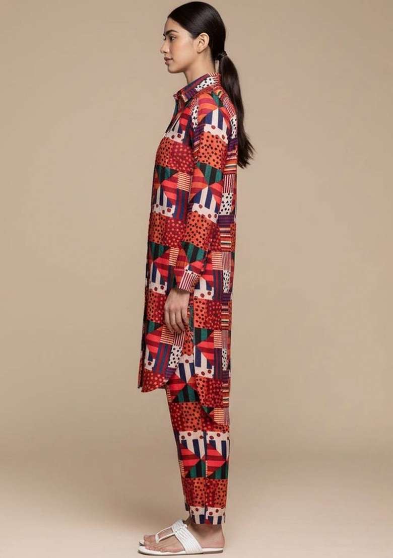 Multicolor Printed Cotton Kurta Set - Indya