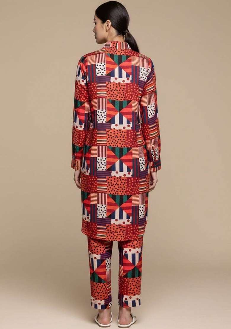 Multicolor Printed Cotton Kurta Set - Indya