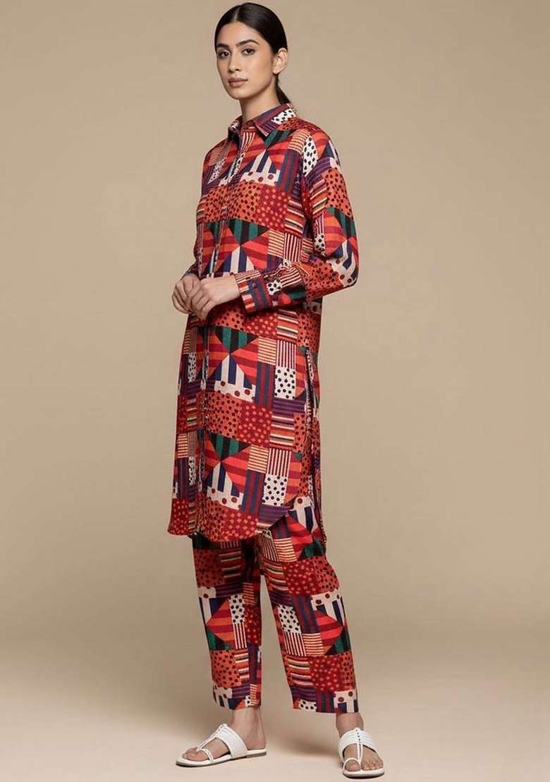 Multicolor Printed Cotton Kurta Set - Indya