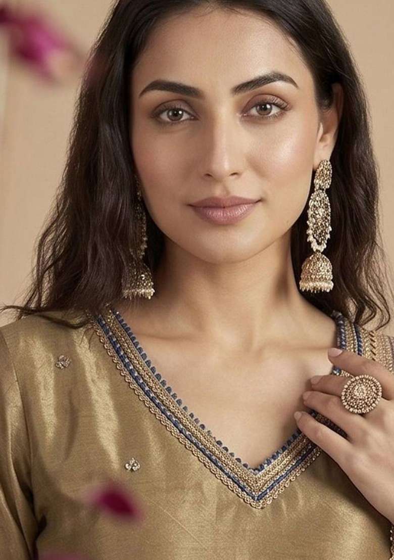 Olive Embroidery Silk Kurta Set - Indya