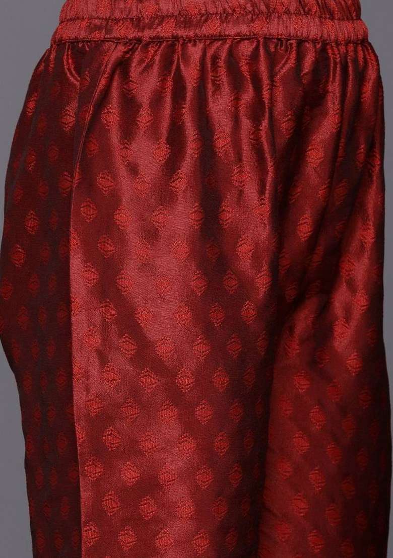 Maroon Printed Silk Kurta Set - Indya