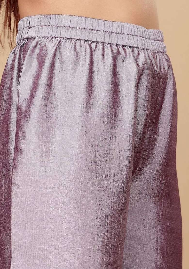 Lavender Embroidery Silk Kurta Set - Indya