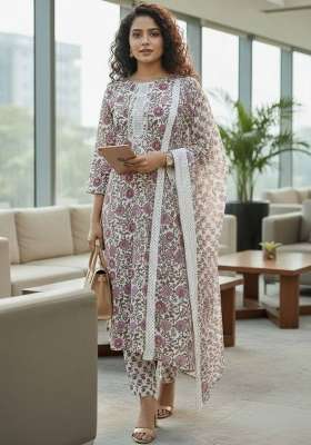 Pink Printed Cotton Kurta Set