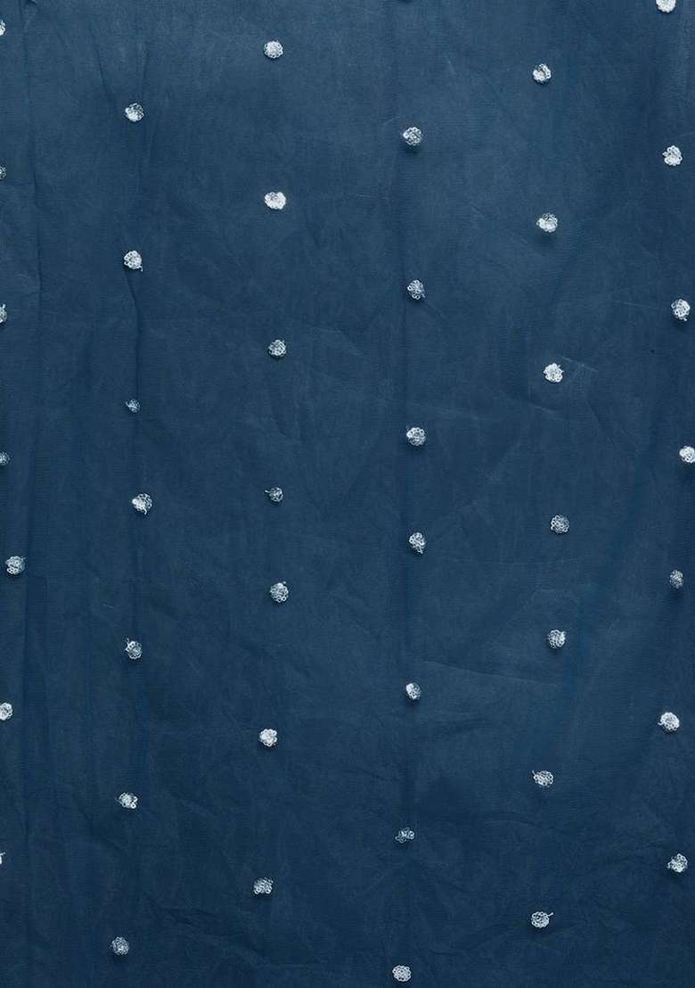 Navy Blue Embroidery Silk Kurta Set - Indya