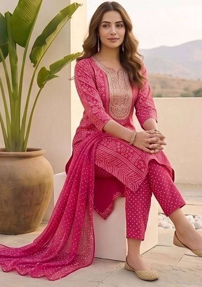 Pink Printed Cotton Kurta Set - Indya