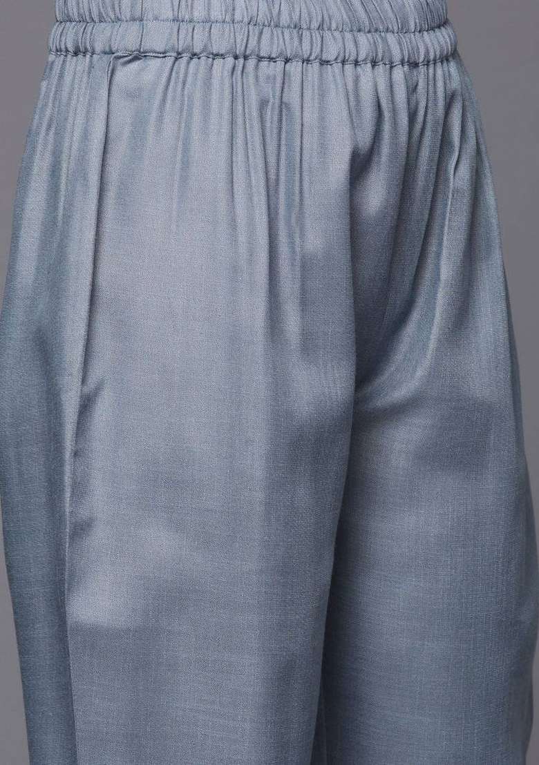Grey Thread Work Cotton Kurta Set - Indya