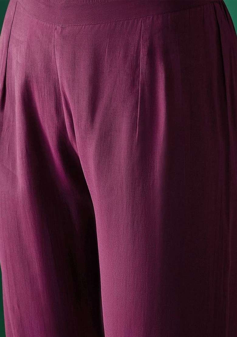 Purple Embroidery Silk Kurta Set - Indya