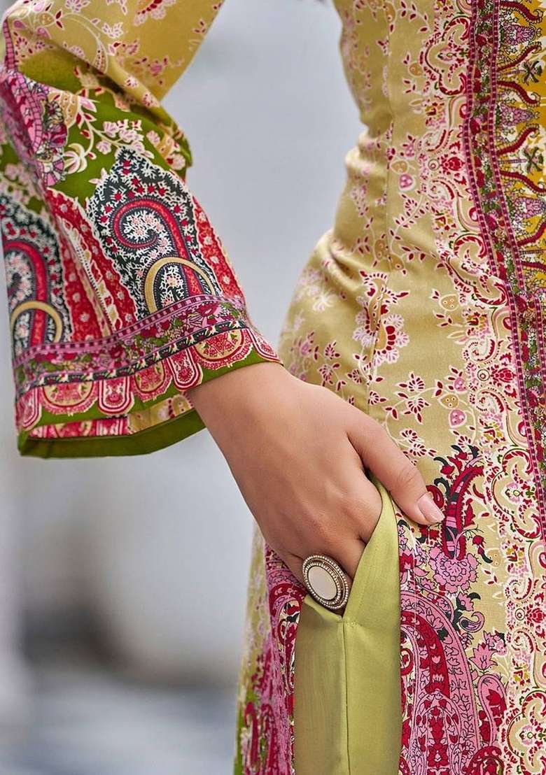 Mustard Printed Cotton Kurta Set - Indya