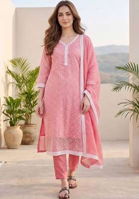 Pink Printed Cotton Kurta Set