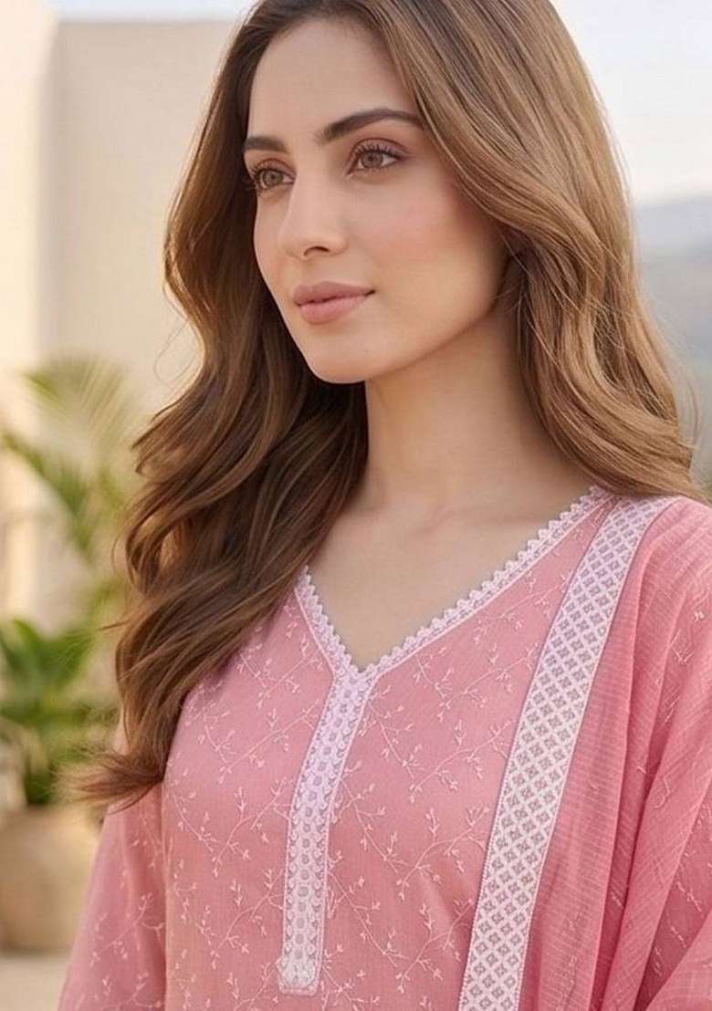 Pink Printed Cotton Kurta Set - Indya